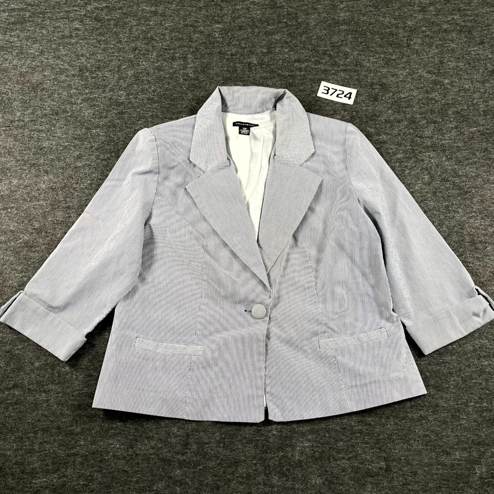 Courtenay Seersucker Blazer Jacket Womens 14W Blue White‎ Striped Cotton Stretch